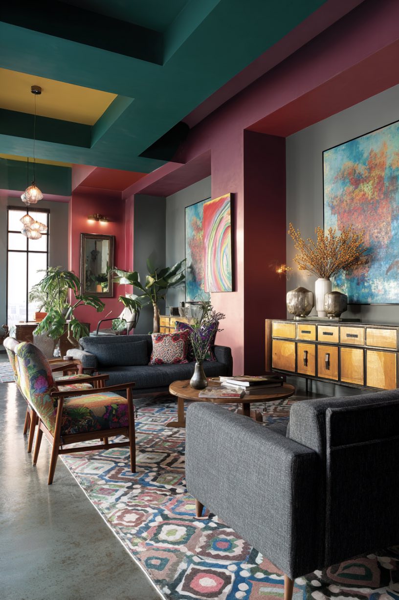 Emerald Green and Multicolor Living Room