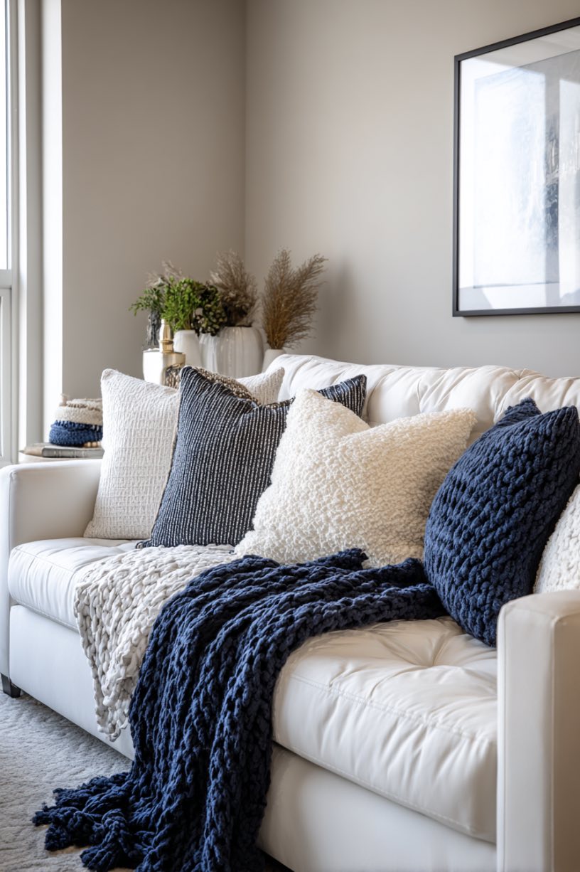 Navy and White Throw Blankets