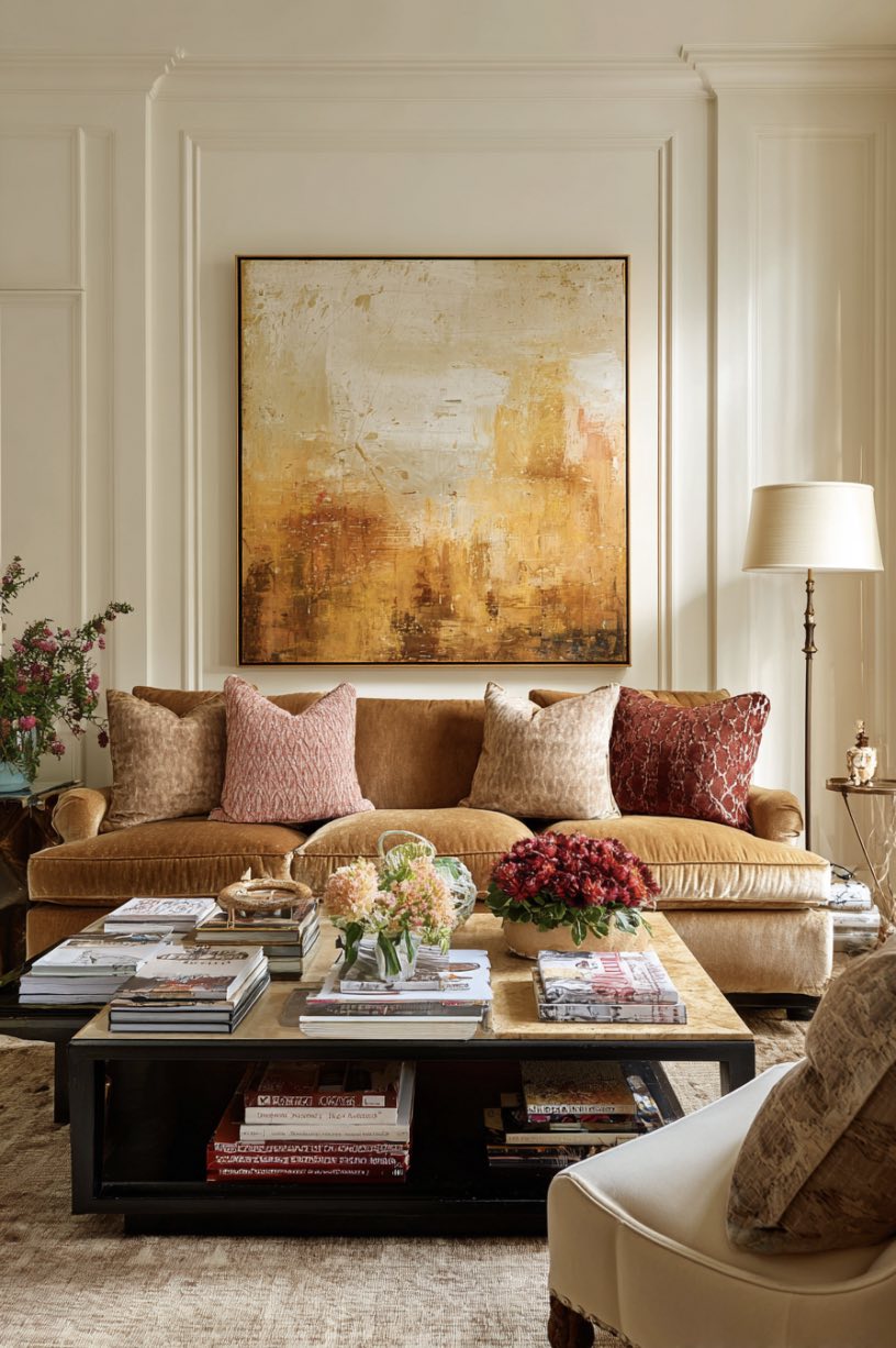 Earthy Tones and Pink Accents Living Room