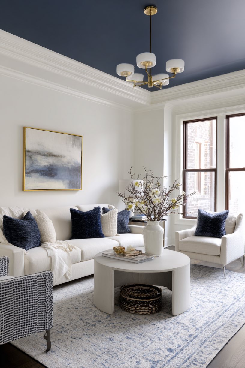 Navy Ceiling with White Walls