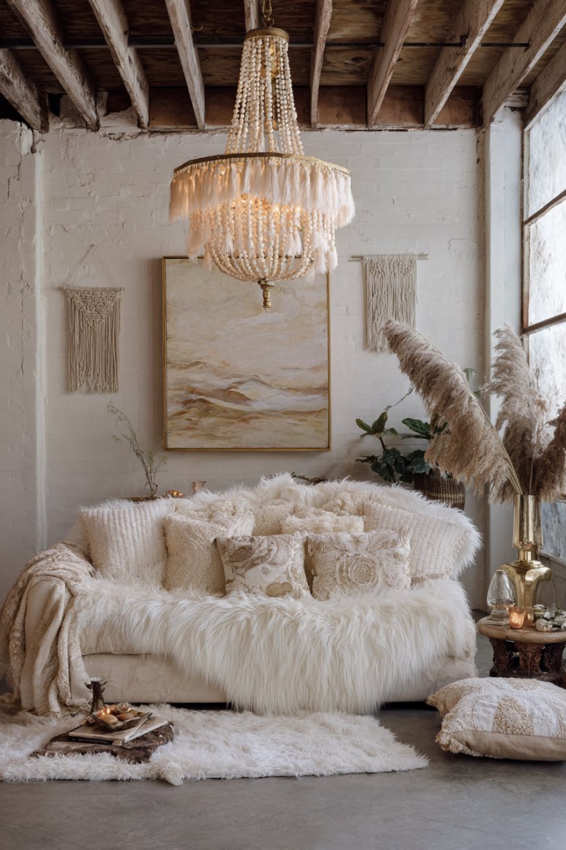 Faux Fur Throws and Beaded Chandeliers