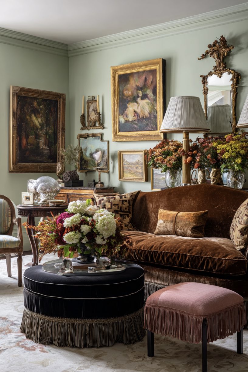 Green and Brown Vintage Living Room