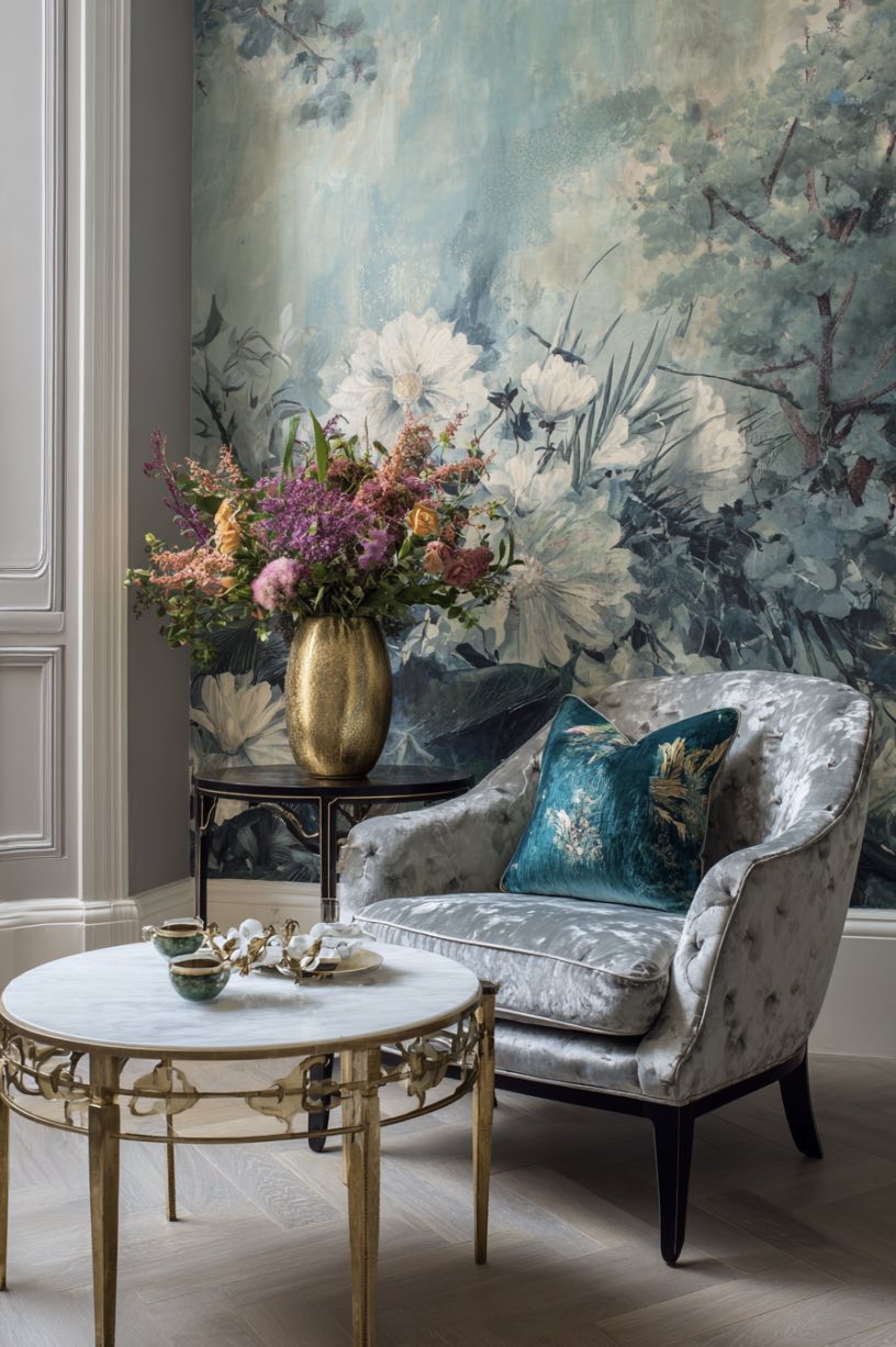Marble-Top Coffee Table with Brass Accents
