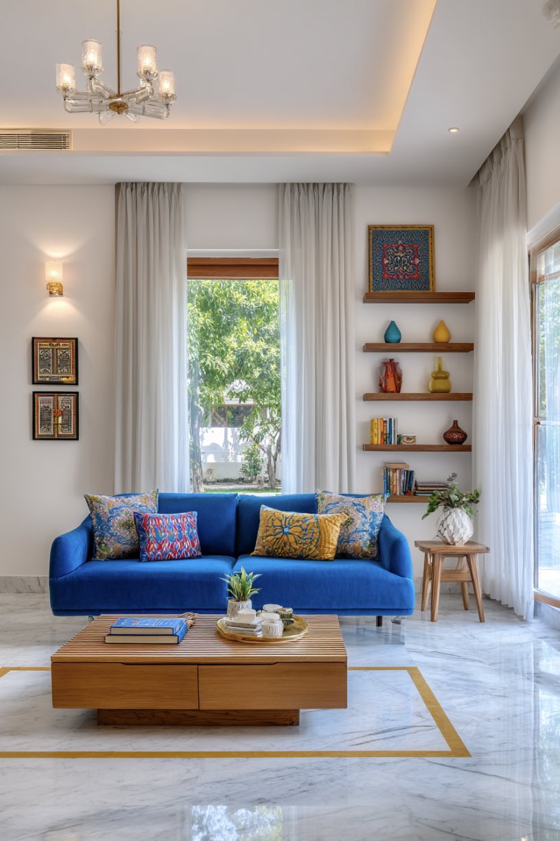 Mid-Century Modern with a Royal Blue Twist