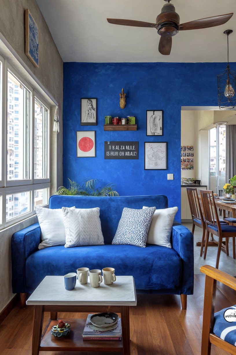Bright and Bold Blue Living Room