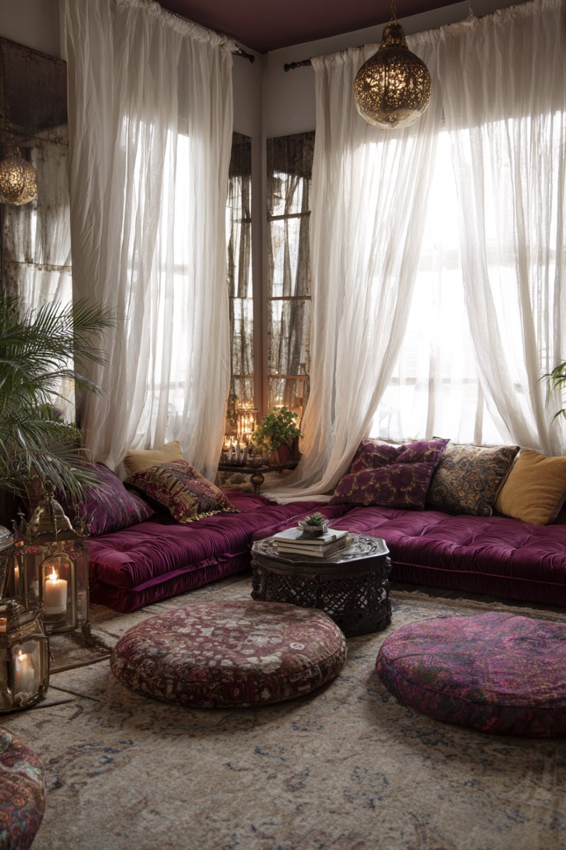 Velvet Floor Cushions and Mirror Panels