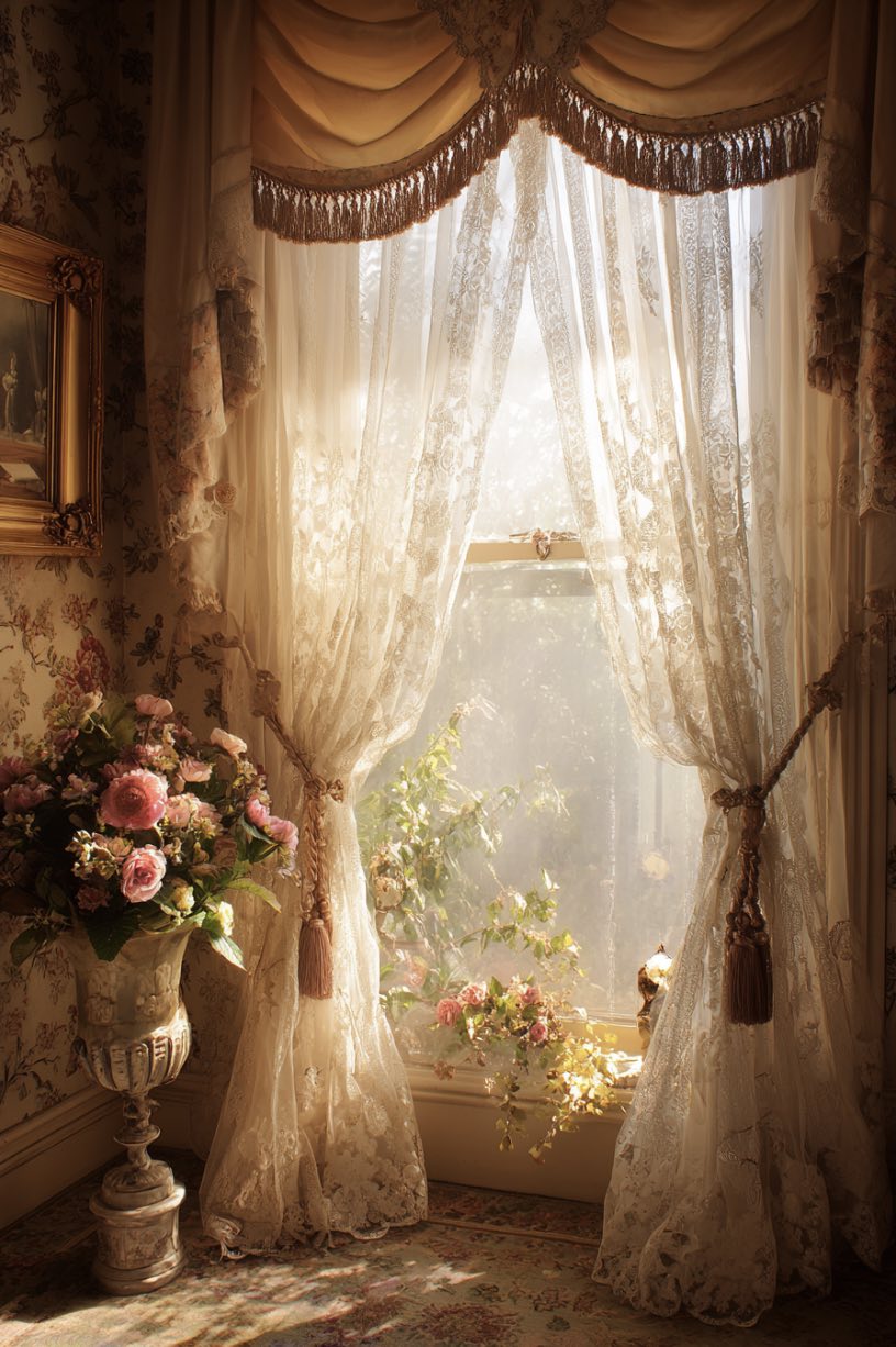 Lace Curtains with Tassel Tiebacks