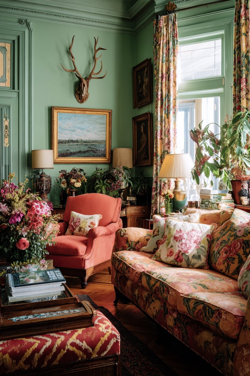 Green and Red Living Room