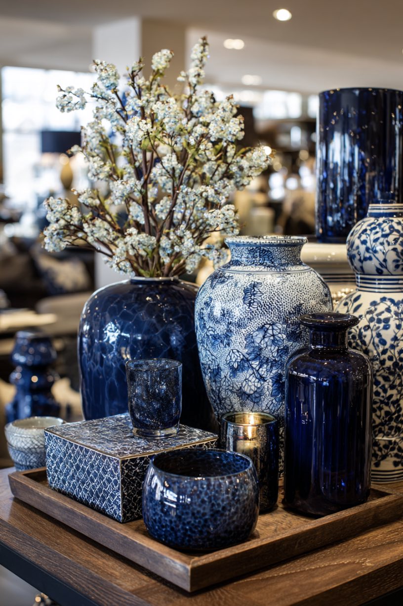 Mixed Material Decor in Navy and White