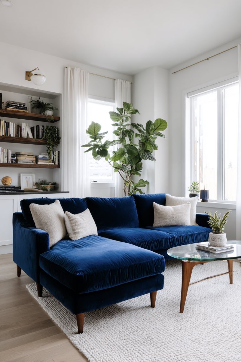 Cozy Minimalist Navy Living Room
