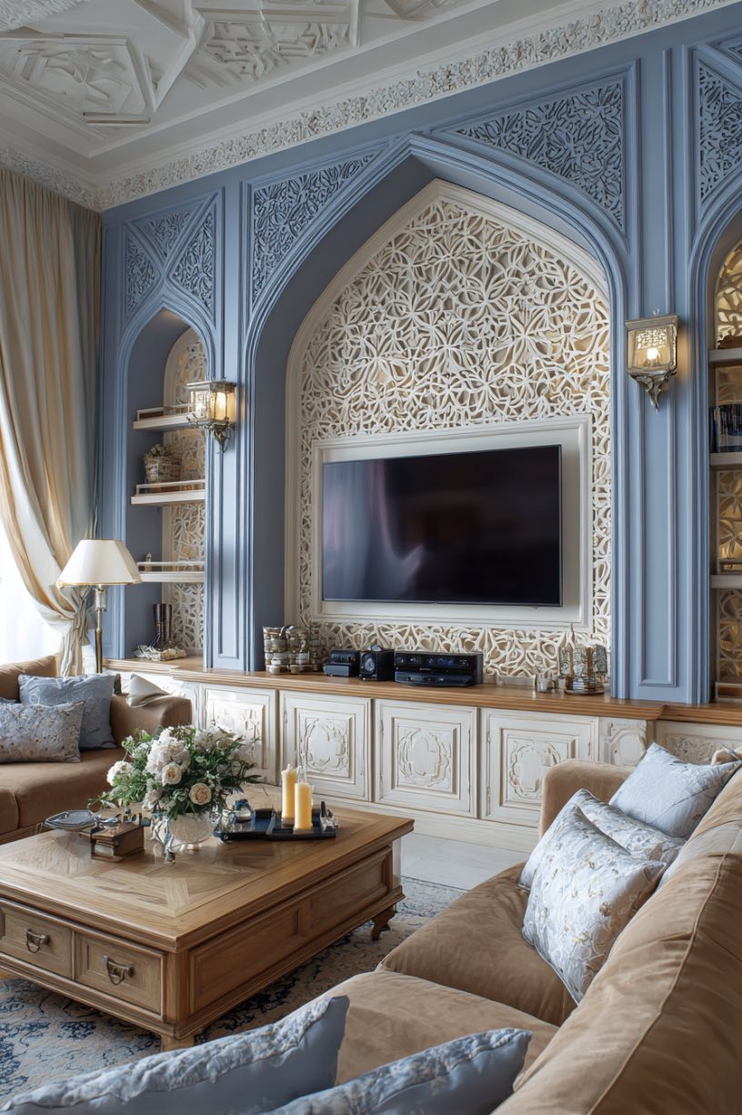 Stylish Media Wall with Cozy Comfort