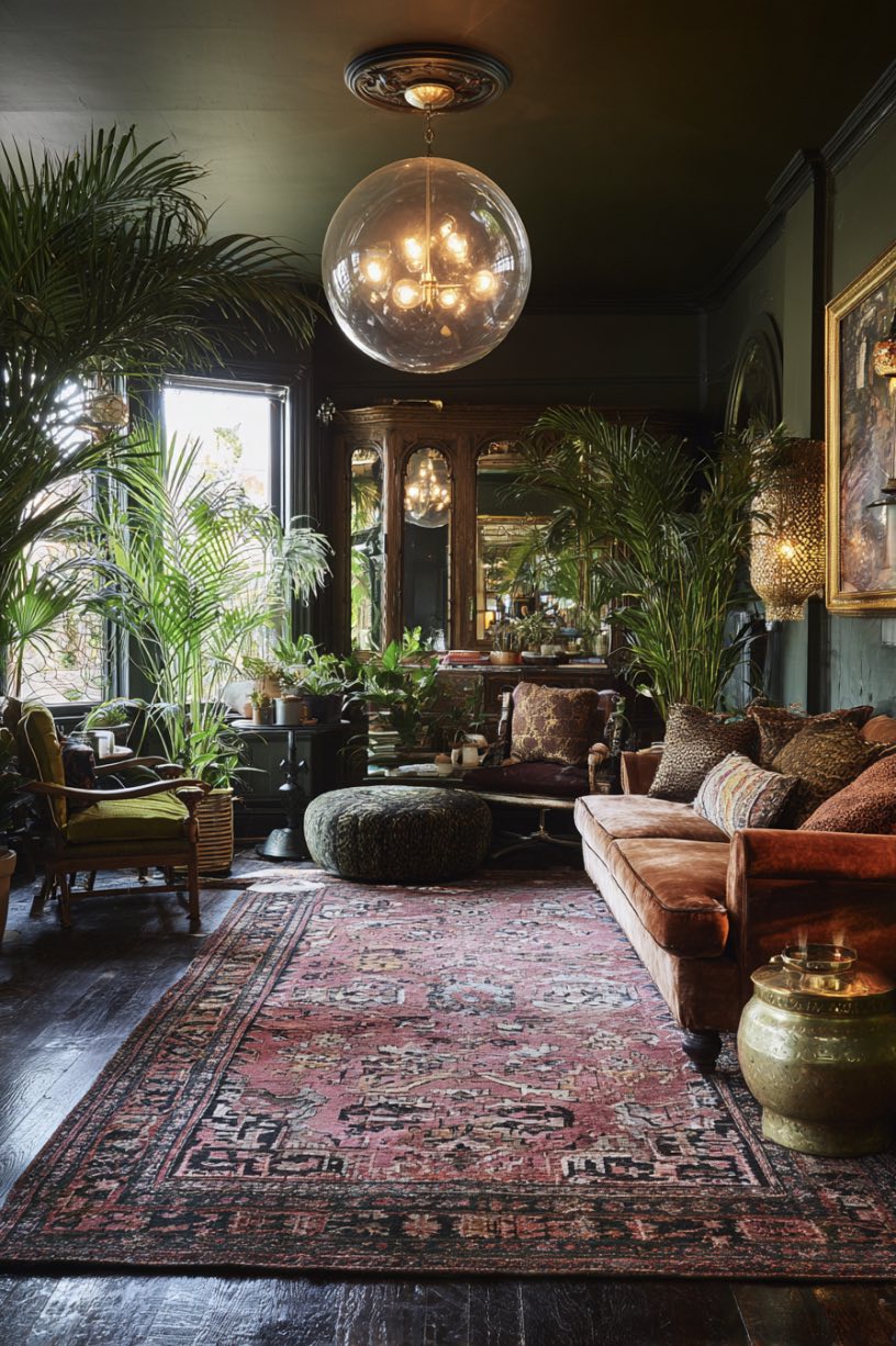 Layered Rugs and Glam Lighting