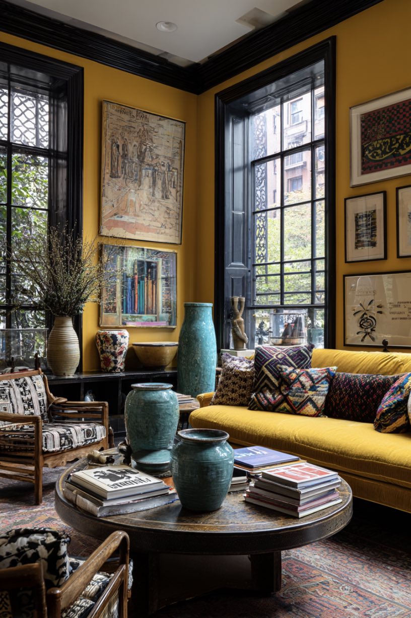 Yellow and Black Living Room