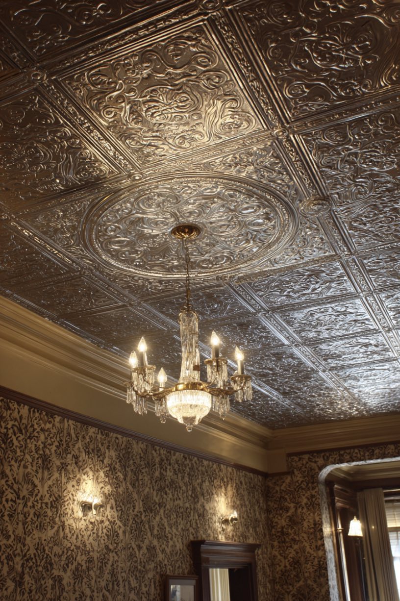 Patterned Ceiling Wallpaper or Tin Tiles