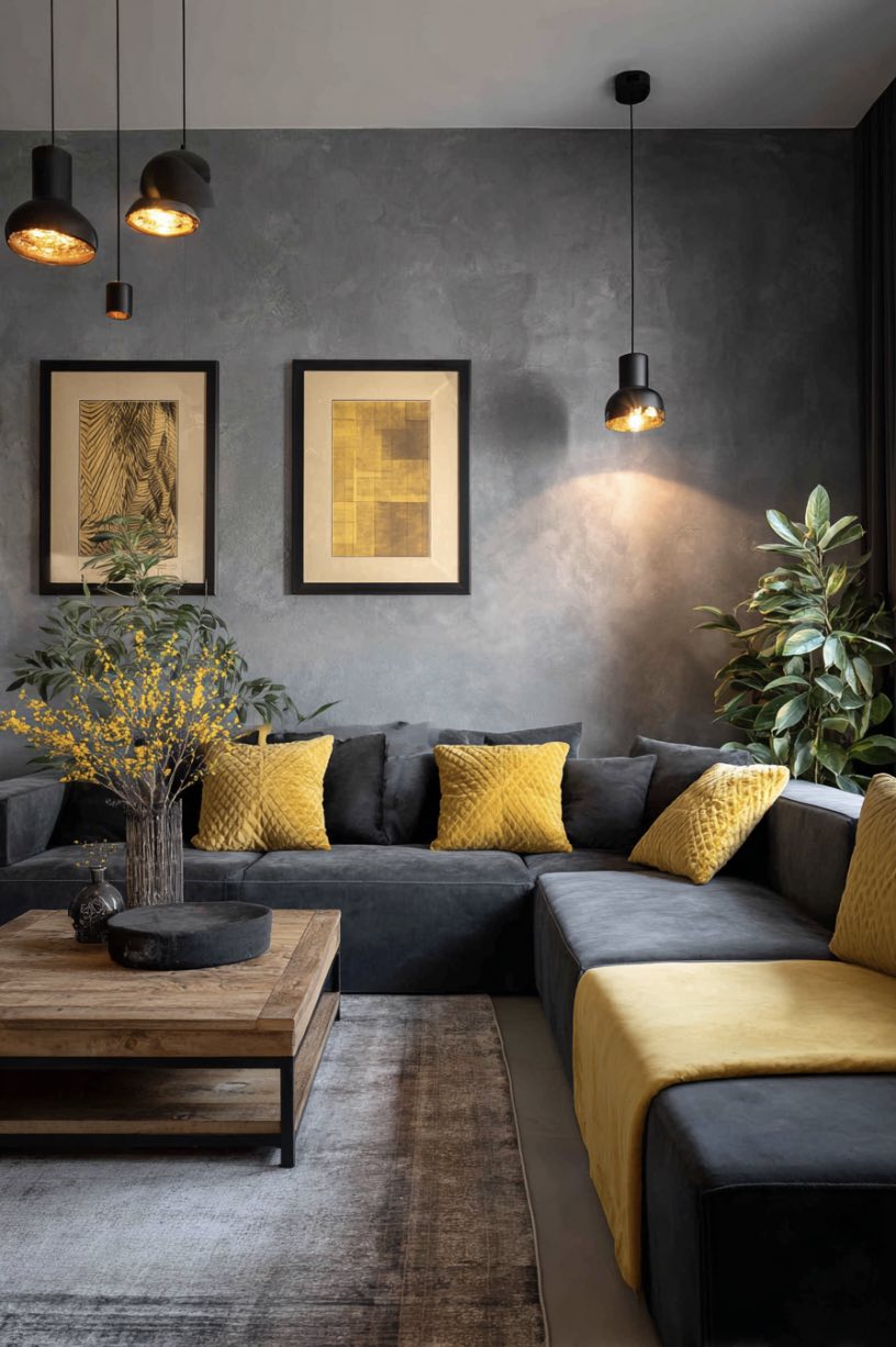 Charcoal Gray and Mustard Yellow