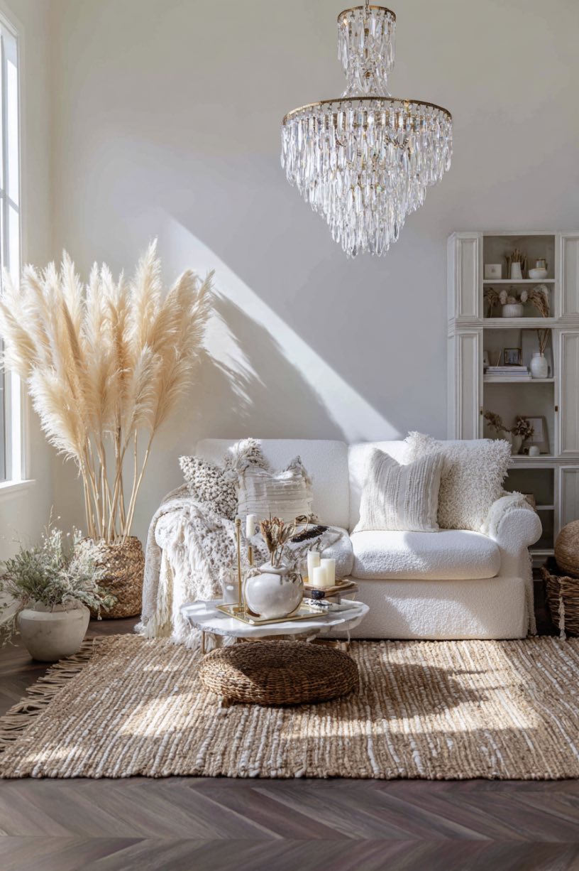 Crystal Chandelier Over a Jute Rug