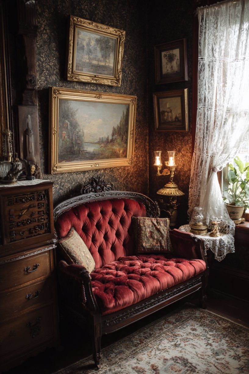 Victorian Settee with Tufted Upholstery