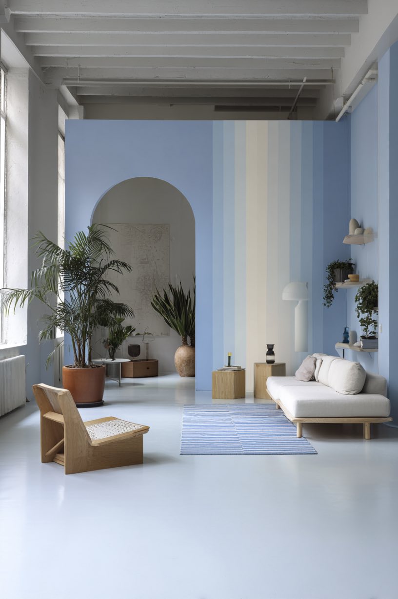 White and Blue Wall Living Room