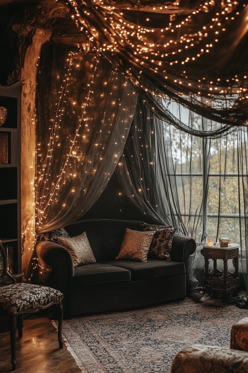 Fairy Lights with Draped Fabric