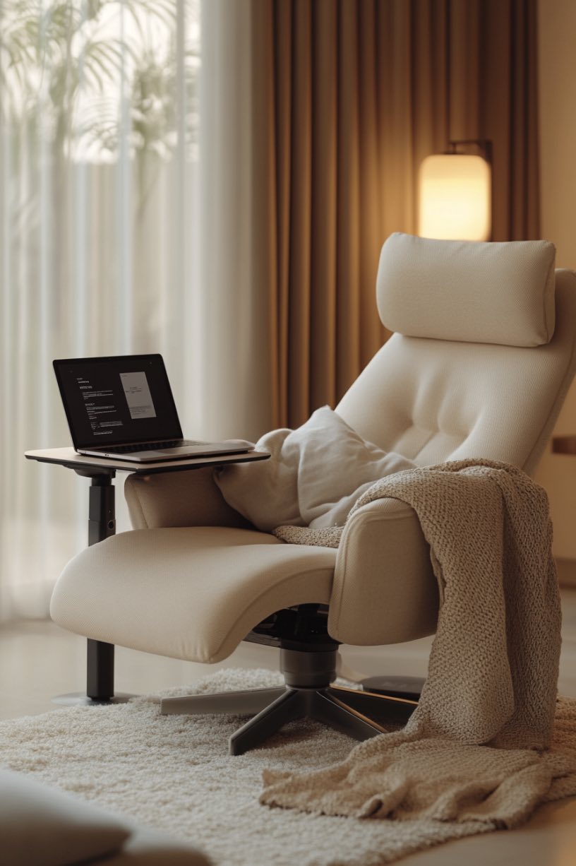 Lounge Chair and Laptop Table Setup