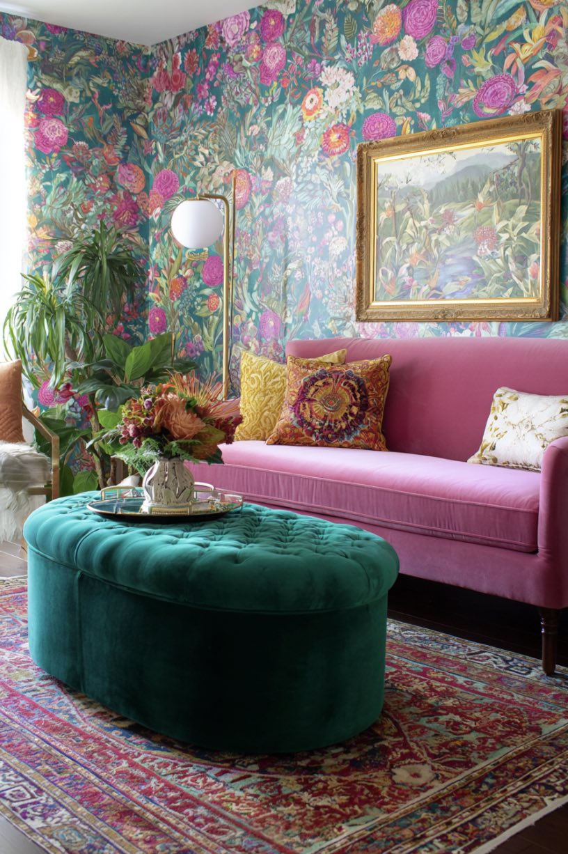 Bold Boho Wallpaper with Velvet Accents