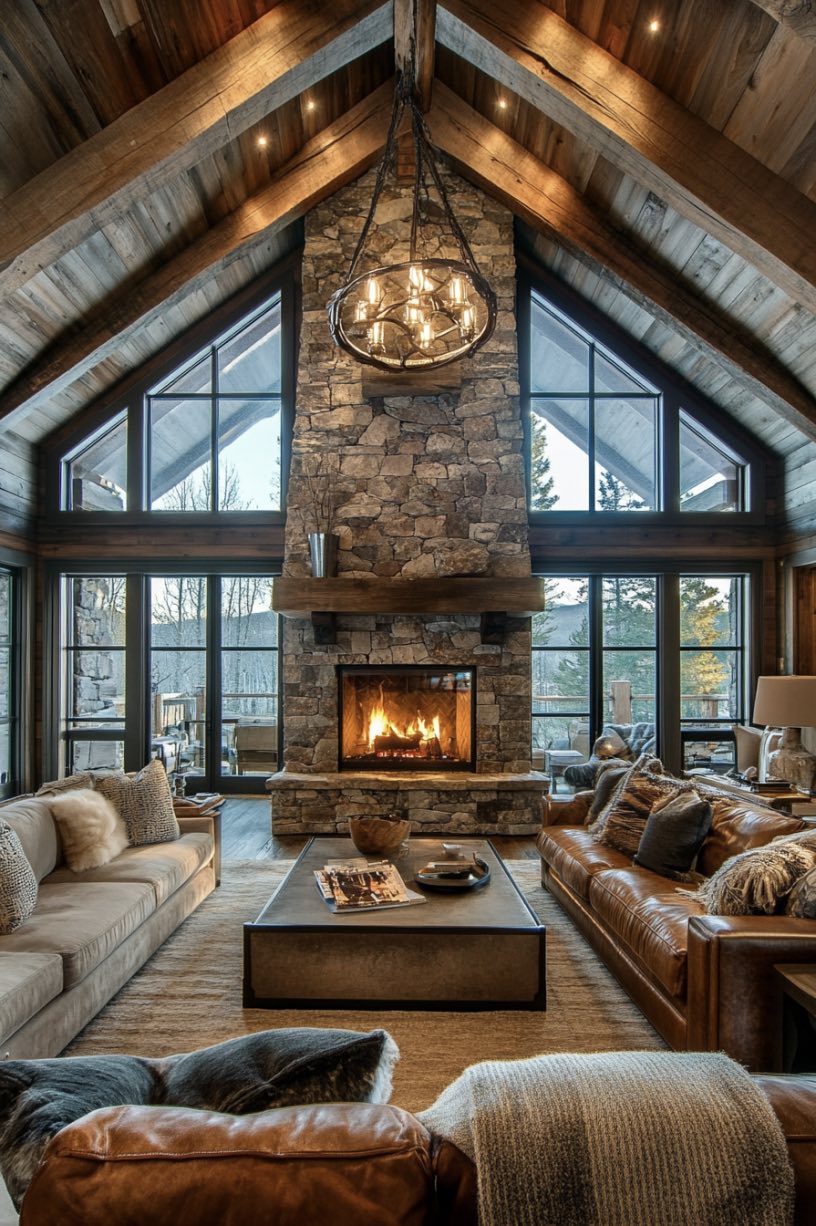 Stone Fireplace to the Peak