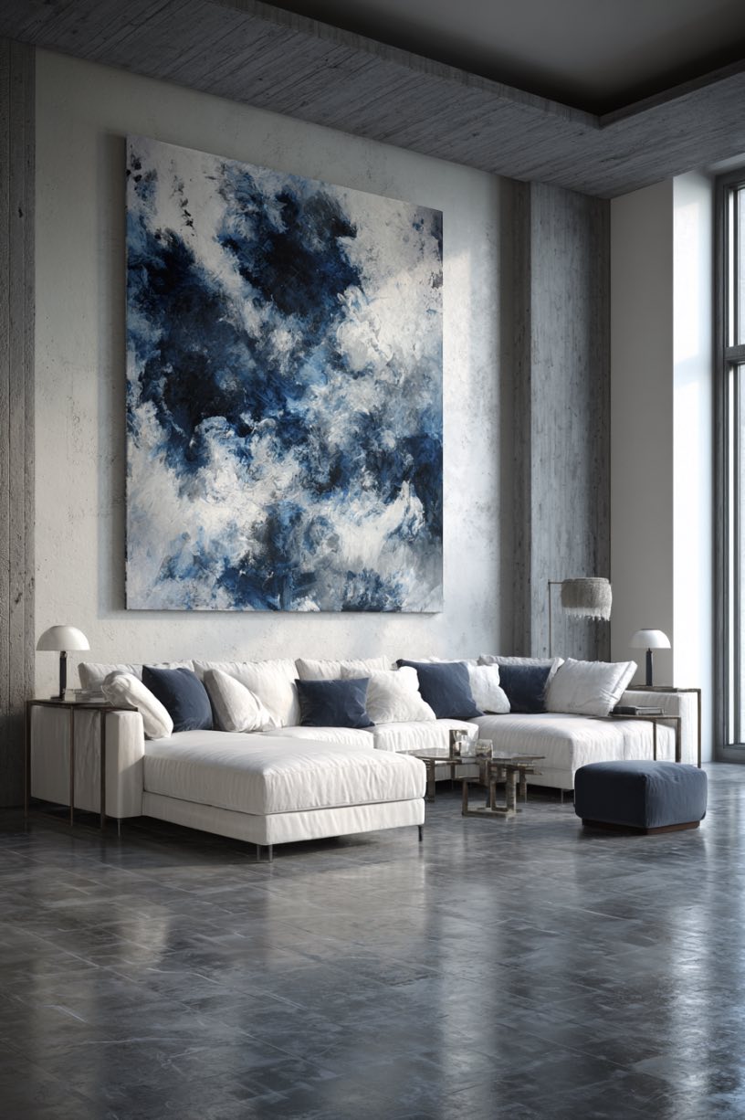 Abstract Navy and White Artwork