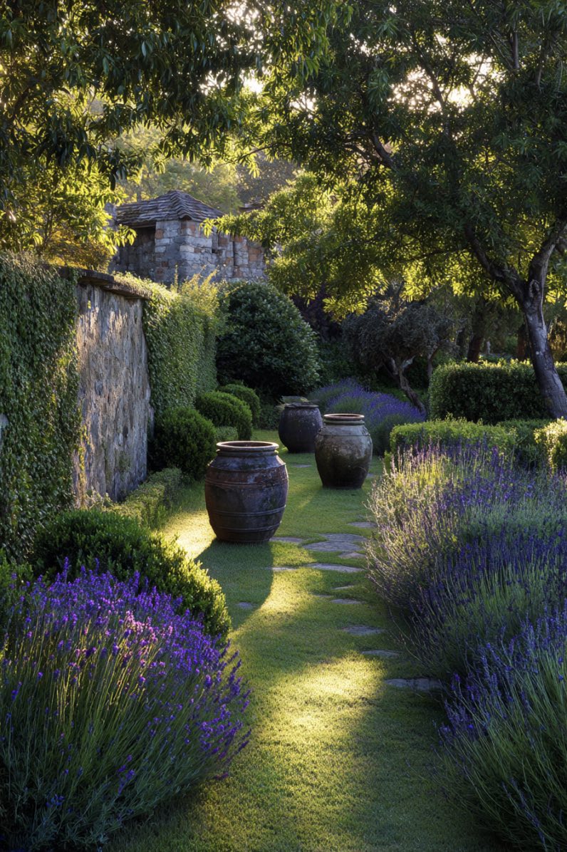 Lavender Path in a Castle Courtyard