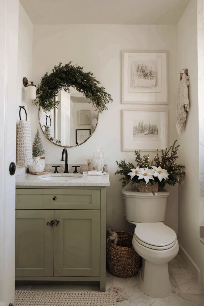 Cozy Christmas Touches in a Minimalist Bath